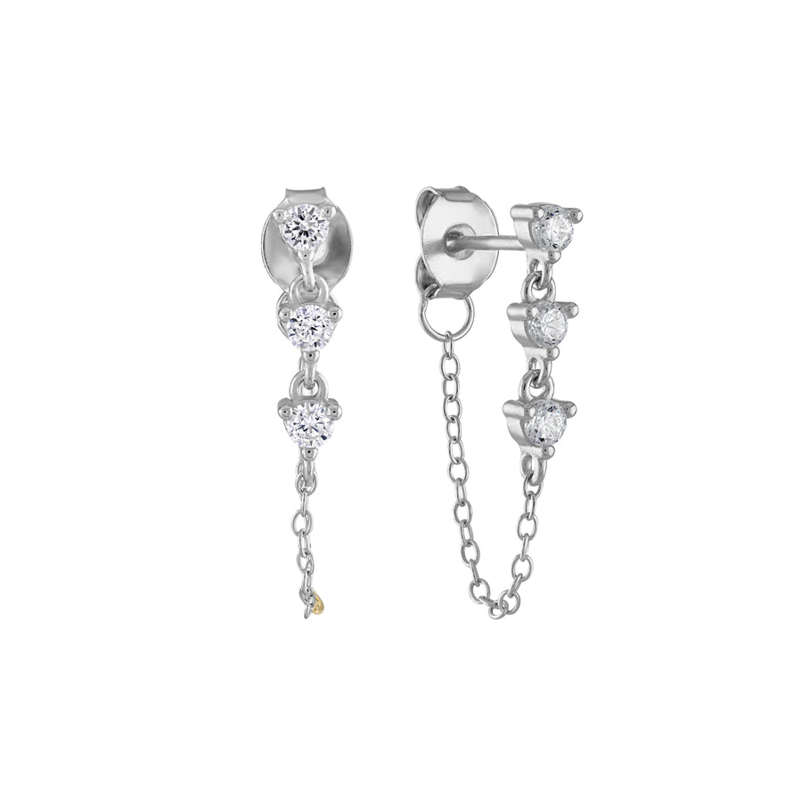 Vermeil Multi CZ Diamond Chain Stud Earrings- Short