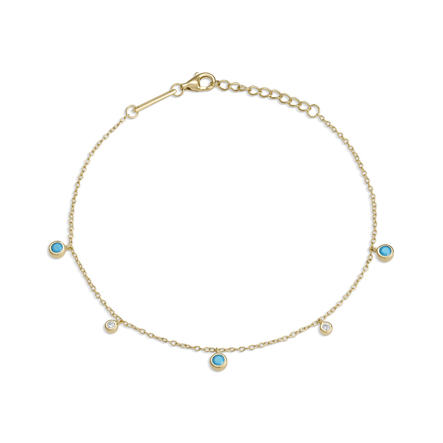 Vermeil Alternating Dangle Drop cz Diamond Turquoise Anklet