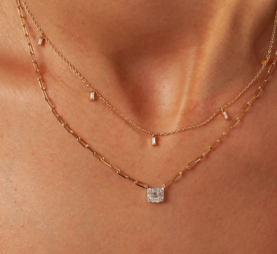 Fine Baguette Diamond Paperclip Chain Necklace