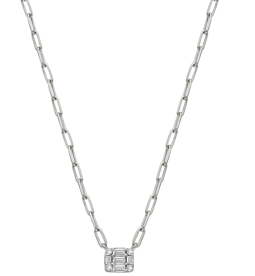 Fine Baguette Diamond Paperclip Chain Necklace