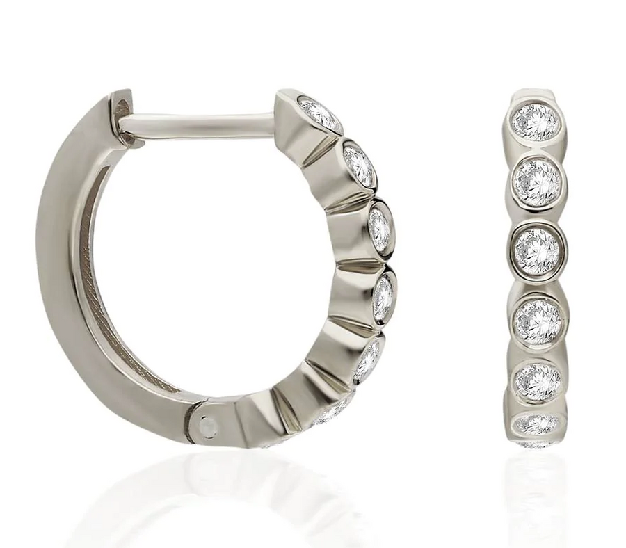 Fine Bezel Set 7 Diamond Small Hoop Earrings