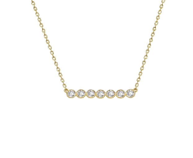 Fine Bezel Bar 7 Diamond Necklace